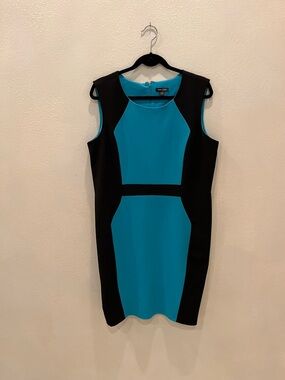 Colorblock Sheath Dress in Teal and Black size 14